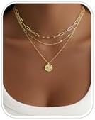 Layered Gold Necklace for Women, 14K Gold Plated Necklace Stack f...