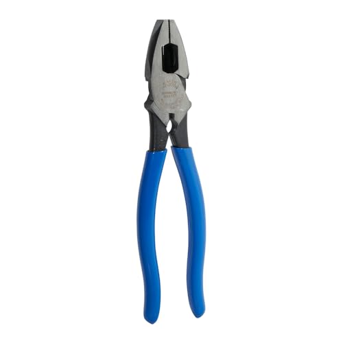 Image of Klein Tools D2000-9NETH Lineman's Bolt-Thread Holding Pliers, Made in USA, High-Leverage Streamline Design with Rounded Nose and Knurled Jaw, 9-Inch