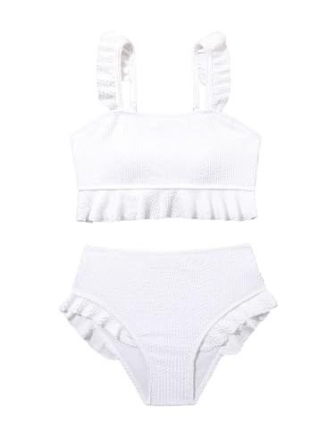 Image of Floerns Girl's 2 Piece Bathing Suit Ruffle Trim Summer Bikini Swimsuit