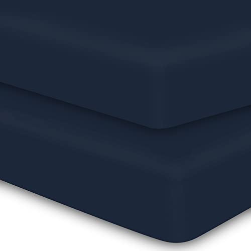 Image of MOONQUEEN 2-Pack Baby Fitted Crib Sheets - Soft Breathable Microfiber Toddler Nursery Sheet Set for Boys and Girls, Fits Standard Size Crib Mattress 28 x 52 x 8in, Navy Blue