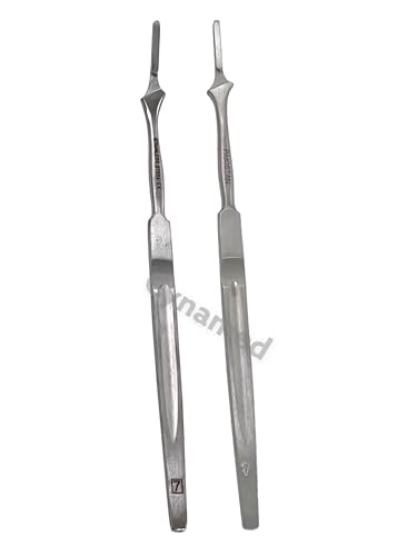 2 Pack - Scalpel Handle #7 Straight + #7 Bent - Slim Handle - for Use with Blades #10, 11, 12 or #15 - German Stainless Steel