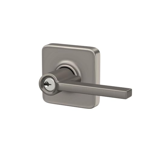 Image of SCHLAGE Latitude Keyed Entry Door Handle, Reversible, Satin Nickel | Keyed entry lever door handle with turn-button lock, Easy to install, Certified security & durability, Universal fit, 2 keys