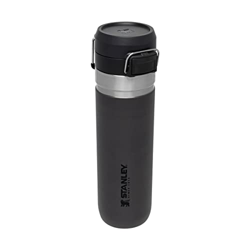 Image of Stanley Quick Flip GO Water Bottle 24 oz | Push Button Lid | Leakproof and Packable for Travel and Sports | Insulated Stainless Steel | BPA-Free | Charcoal