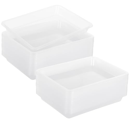 Image of OMISTAR 24 PCS Plastic Art Clear Trays - 11 x 8.3 x 1.2 Inches Flat Storage Tray Serving Organizer Trays, Stackable Bins for Painting Beads Office DIY Projects