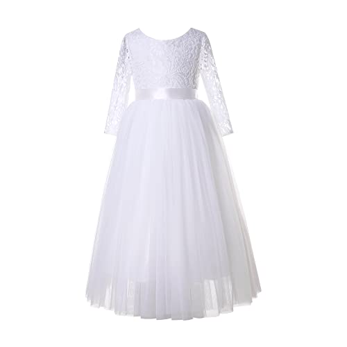 Pettigirl Girls 7 Sashes in 1 White Flower Lace Tulle Tutu Toddler Kid Wedding Party First Communion Bridesmaid Dresses2