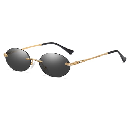 Retro Small Oval Metal Sunglasses - Polarized UV400 Rimless Vintage Driving Outdoor Shades