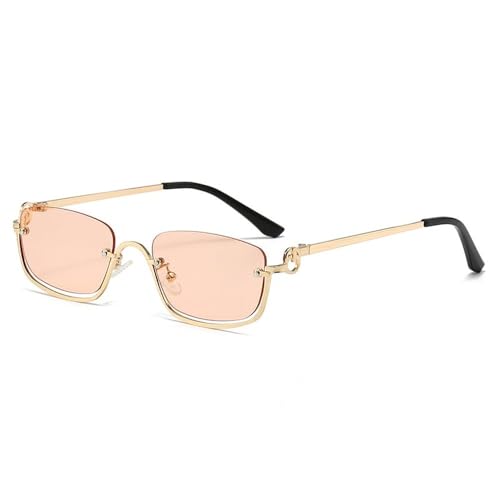 Lunettes de soleil carrées pour femme à monture métal rétro noir et rose