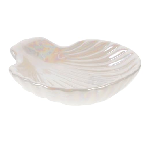Angoily Bandeja para Joyas de Cerámica Forma de Concha Blanca Soporte para Anillos y Organizador de Accesorios para Tocador y Baño Plato Decorativo para Joyas y Llaves 1 Pieza