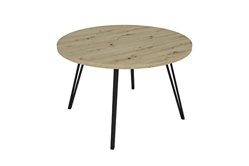 byLIVING Esstisch Marta/runde Tischplatte Artisan Eiche/Gestell Metall schwarz matt/Küchentisch für bis zu 5 Personen/D 120 cm, H 76 cm