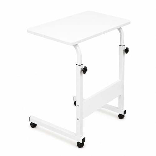 Image of Ant Esports Bravo LT400 Multipurpose Height Adjustable Laptop Table with Wheels, Rolling Computer Desk, Portable Study Table, Home Office Desk, Mobile Workstation, White Top with White Metal Frame