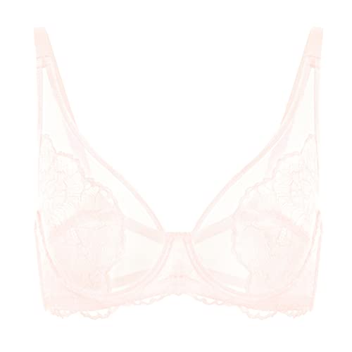 Hsia Women's Minimizer Bra Unlined Underwire Full Figure Lace Bra Plus Size Full Coverage Unpadded Bra Dusty Peach #TOP3