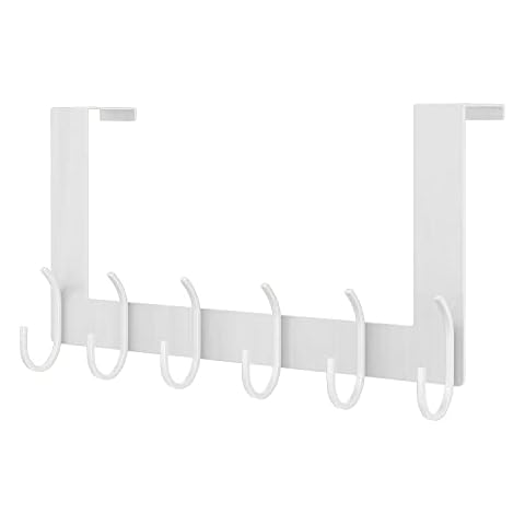 Over The Door Hooks Door Hanger - Over Door Coat Rack with 6 Hooks,Home Decor Metal Hanger Organizer Rack for Hanging Coat, Towel, Bag, Robe, Hat(White) Cover