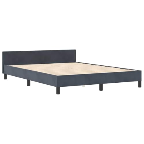 vidaXL Dunkelgraues Samtbettgestell 180 x 200 cm King Size mit Kristallknopf und gepolstertem Design. Stylisches Bett aus robustem Holz für Dein modernes Schlafzimmer.
