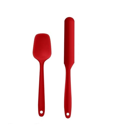 Image of Baskety Silicone Non-Stick Heat Resistant Multi-Purpose Kitchen Tools | Set of 2 Red | Spatula Spoon Small 21cm + Spatula Spreader /Butter Knife 24cm for Cooking & Baking