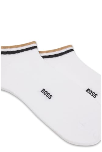 BOSS Mens 2P AS Uni stripe CC Two-pack of ankle-length socks with logo and signature stripe