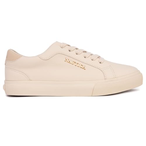 Image of Nautica Women's Fashion Sneaker, Classic Low-Top Lace-Up Casual Shoe with Metal Side Logo and Soft Cushioned Comfort for Everyday Wear