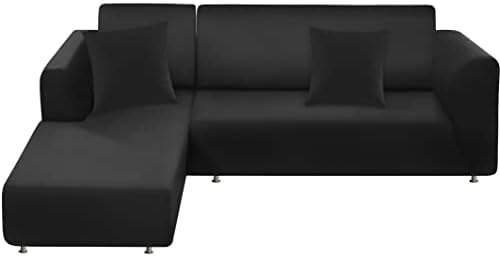BT.WA Couch Cover L Shape Sectional Sofa Cover 2-Piece Soft Stretch Reversible Sofa Slipcover 3 Seater + 3 Seater Furniture Protector Couch Slipcover with 2Pcs Pillowcases (Black)