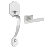 52HZ Front Door Handle, Silver Exterior Door Handle with Reversible Lever, Entry Door Handles Interior, Front Door Handle No Lock, Outdoor Door Handle Set for Left & Right Hand Door