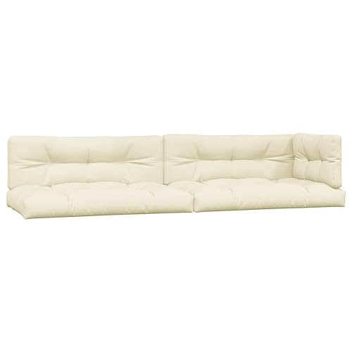vidaXL Palettenkissen 5-TLG., Palettenauflage für Europaletten, Palettenpolster Palettensofa Outdoor Indoor, Sitzkissen Rückenkissen Seitenkissen, Creme Stoff