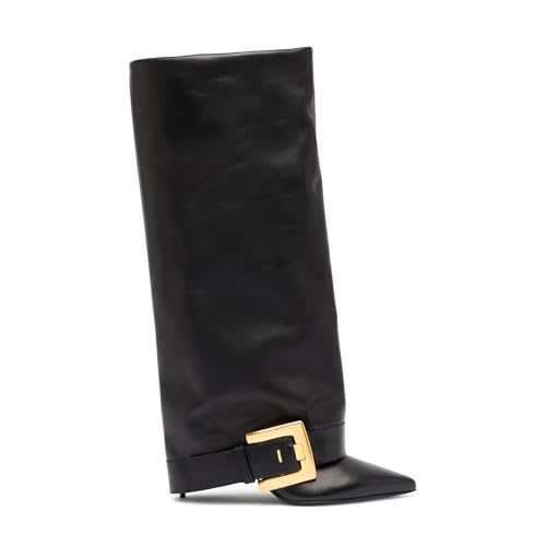 Women's Fold Over Knee High Boots for Women Pointed Toe Stiletto Heel Tall Boots Fashion Wide Calf Long Booties2