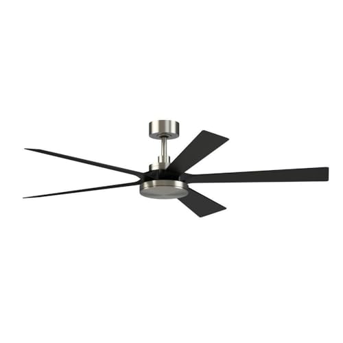 Fanimation TorchAire 64 inch Indoor/Outdoor Ceiling Fan with LED CCT Select Light Kit - Brushed Nickel with Black Blades