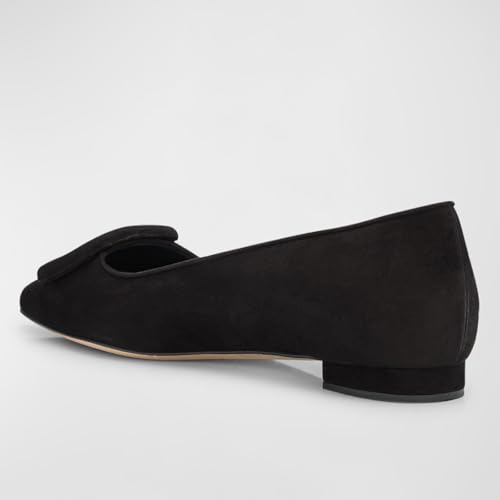 Women's Sexy Pointed Toe Ballet Flats Fashion Suede/Crocodile Slip On Dressy Flats Closed Toe Evening Wedding Office Low Heel Shoes for Women Black Suede Size 7.52