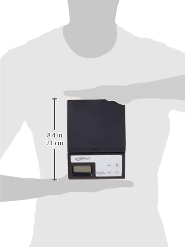 Weighmax W-2812-25LB Digital Shipping Postal Scale held in hands, showing dimensions