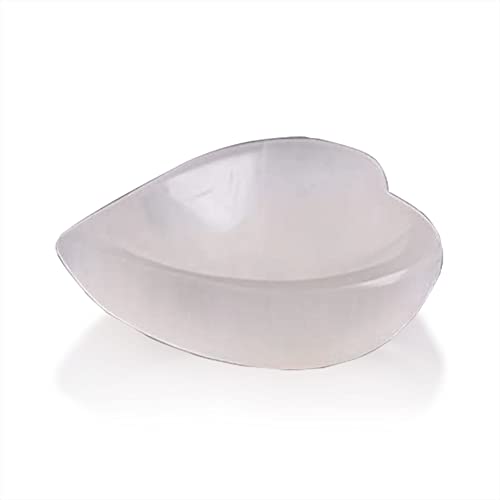 WBM Selenite Crystal Heart Shape Bowl 10cm, Reiki Healing Medication & Home Decoration Stone, Ideal for Cleansing and Smudging Plate, White