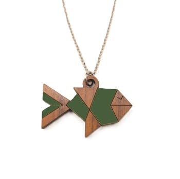 Sastree Colgante Pez Nemo Original Mujer Verde Edición Limitada Sas365 Madera Sostenible Pintado a Mano Exclusivo Amantes Mar y Peces Acero Inoxidable Plata