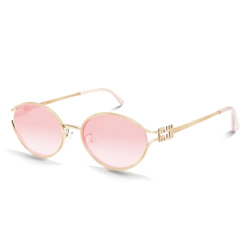 BOTEN Retro Oval Sunglasses for Women Men Small 90s Sun Glasses Trendy Gold Frame Round Shades Cute Designer Sunnies