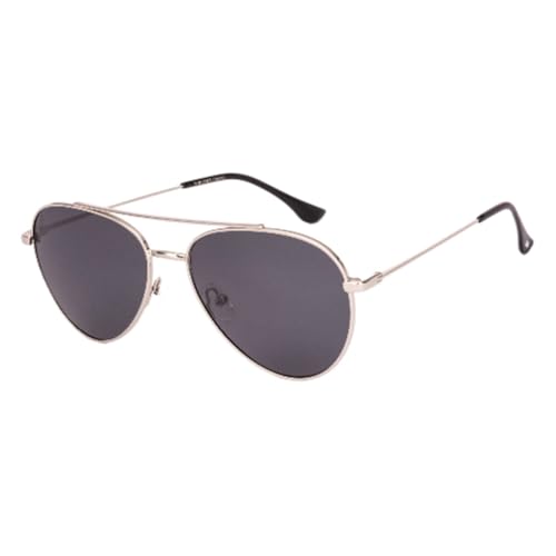 Image of VINCENT CHASE EYEWEAR Polarized and 100% UV Protected | Branded and Stylish Sunglasses | Shiny Silver - Grey Full Rim Pilot | For Men & Women | Medium | VC S18689-C1