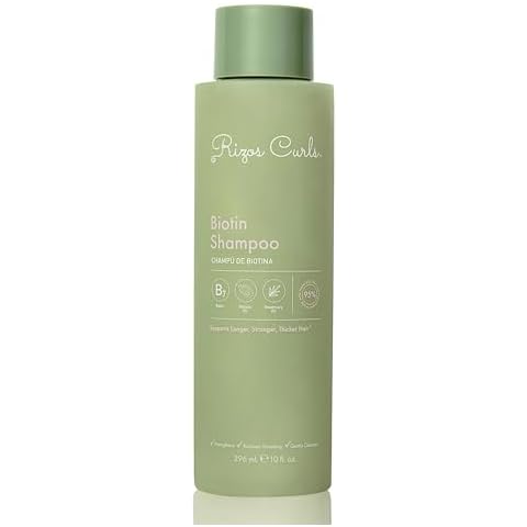 Rizos Curls Biotin Shampoo, Gently Cleanse & Nourish, Rosemary Oil & Oat Protein for Longer and Stronger Hair, Hair is Fuller, Softer & Shinier, 10 oz Cover