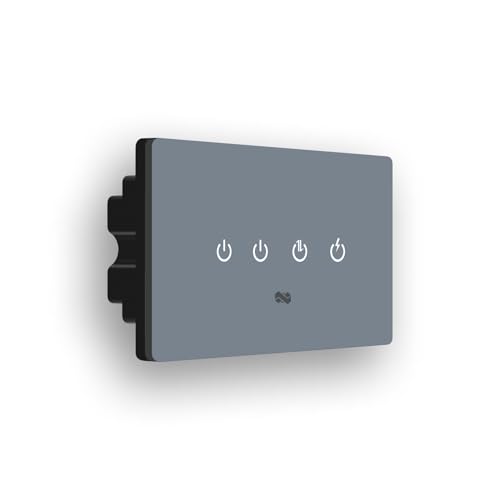 Image of IOTICS Smart Wifi Switch Board: 4 Switch with 1 x High Load (AC /Geyser) switch. Touch, Remote, App Control. Voice Compatible with Alexa & Assistant. Smart Touch Switch For Home Automation (Grey)