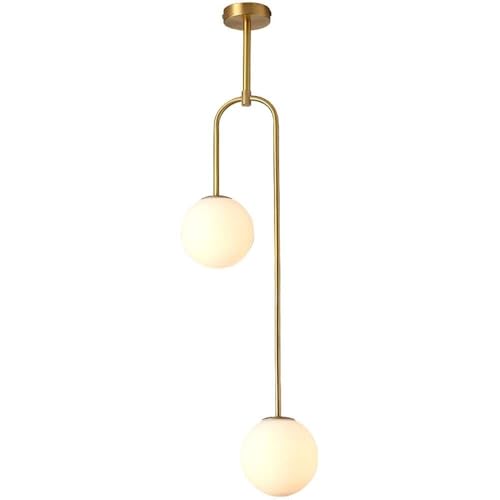 Chandelier vintage en verre cuivre HMJGDZG à deux abat-jour blanc pâle