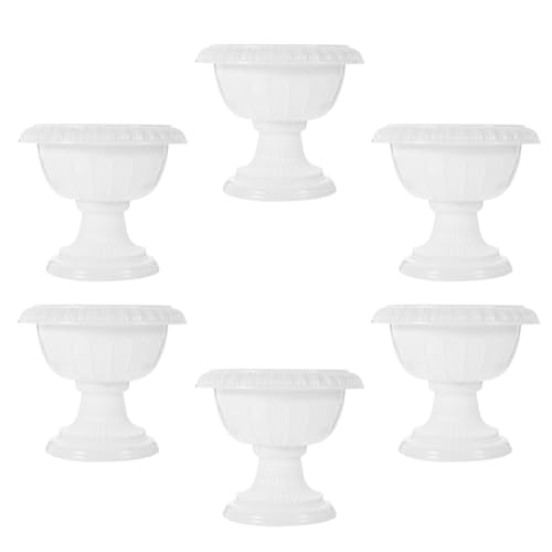 PRETYZOOM 6pcs White Plastic Urn Flower Pot Outdoor Urn Planter Pot Small Cactus Succulent Plant Pots Roman Pillar Flower Pot European Style Pedestal Flower Vase Indoor Garden Wedding Decor