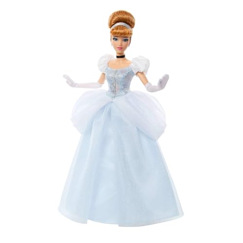 Mattel Disney Princess Glitzerprinzessin Cinderella Modepuppe mit Zubehörteilen mit abnehmbarem Kleid abnehmbaren Schuhen Abnehmbarer Halskette und abnehmbaren Ohrringen JMP62