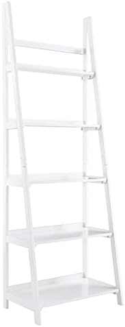 Linon Melissa White Mid Century Five Shelf Ladder Bookcase