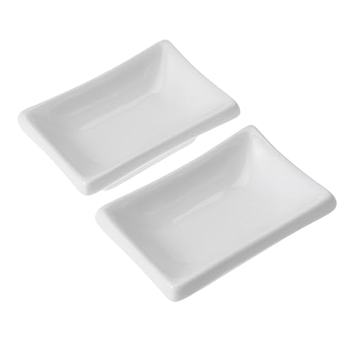 MUCKLILY 2Pcs Pure White Ceramic Soy Sauce Tray Rectangular Spice Dish for Dipping Appetizer Serving Bowl for Condiments for Everyday Use and Gatherings