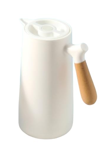 Zdada 保温卓上ポット 真空断熱ポット ガラス魔法瓶 ガラス魔法瓶 サーモス 魔法びん 保温器 保温卓上ポット 真空魔法瓶 おしゃれ 保温ポット 木製ハンドル 開閉簡単 家庭用 業務用 おしゃれ 北欧風1000ML 大容量6色あり (ホワイト)