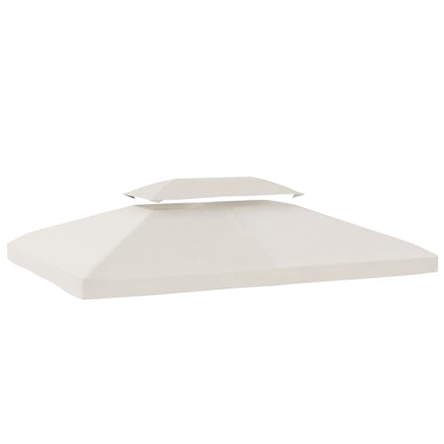 Outsunny Techo de Repuesto para Cenador, 4x3 m, Cubierta de Repuesto con Techo Doble, 10 Orificios de Drenaje y Protección UV, Solo Toldo de Recambio para Pabellón Gazebo, Blanco Crema