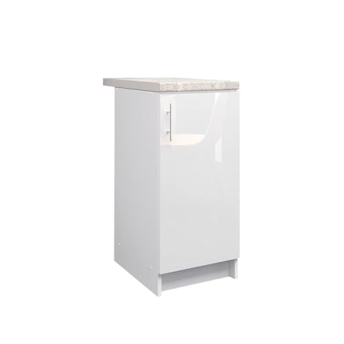 JD Greta Fixed Height 400mm Kitchen Base Cabinet Floor Unit with 38mm Worktop – White Gloss