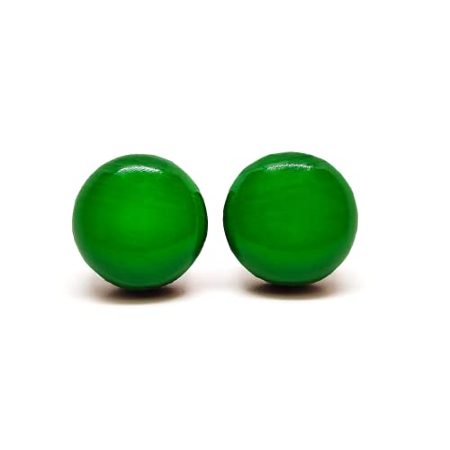 Stud Earrings, Emerald Green 10 mm Round Studs for Women Girls Men, Handmade Stainless Steel Posts for Sensitive Ears, Color Dot