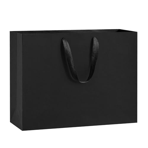 BagDream Black Gift Bags 25 Pack 10.6x3.1x8.3 Heavy Duty Kraft Paper Bags with Handles for Boutique, Wedding Party Favor Bags, Grocery Retail Merchandise Bags Medium Gift Paper Sacks