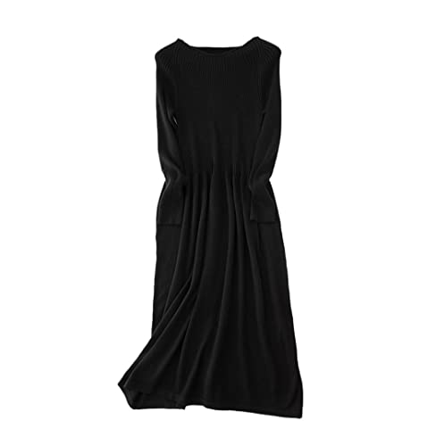 Robe pull cachemire longue col rond noir pour femme casual