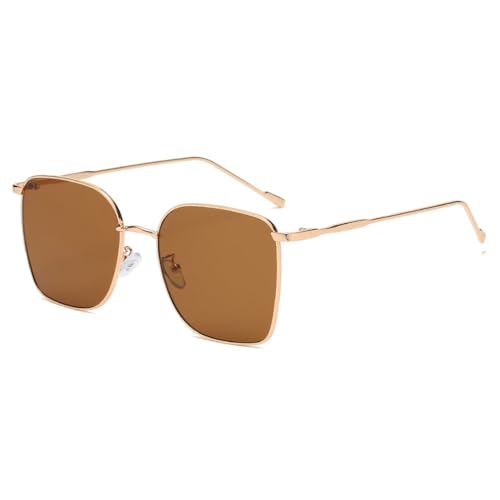 Lunettes de soleil rétro pour femmes monture carrée fine métal protection UV400 marron