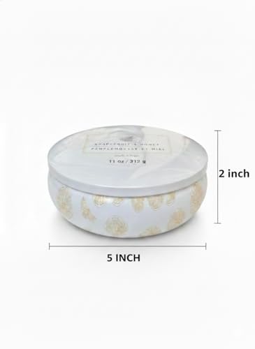 Image of Grapefruit & Honey Scented Multi-Wick Tin Candle | Reusable Printed Tin Container - 5 x 2 inch | 16 Hour Burn Time | Lead-Free Wicks | Home Decor & Gifting