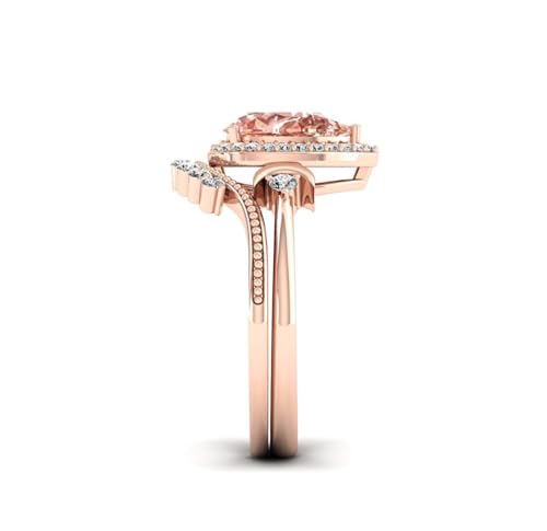 Pear-Cut Morganite Engagement Ring, Rose Gold, Diamond Halo, Vintage-Style Wedding Band Set4