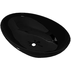 Fregadero Cristal Negro vidaXL Lavabo Baño Forma Ovalada Moderno y Lujoso de Cerámica Negro Lavamanos