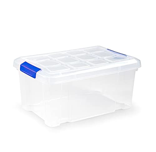 ForenTex Caja Almacenaje Plástico 5L con Tapa y Cierres (N10) – Transparente, Apilable, para Medicamentos, Papelería, Juguetes Pequeños y Cables