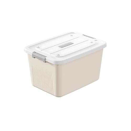 Image of Ash & Roh Plastic Storage Box /Bin /Container with Locking Lid - Sturdy and Versatile Home Organizer, Available in Multiple Size. (1, CREAM, medium 25cm X 34 cm X 18 cm)